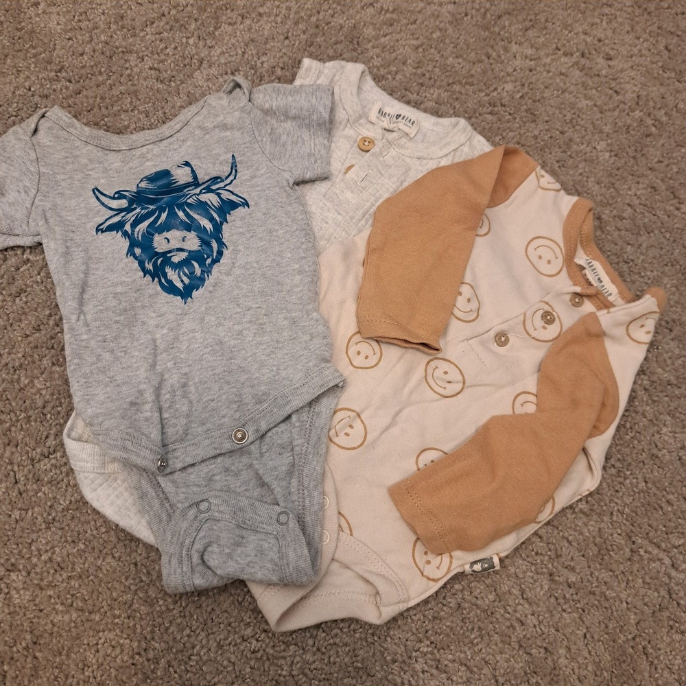 Baby Bodysuit Lot Rabbit + Bear Little Star Organic Smiley Cow 0-6M
